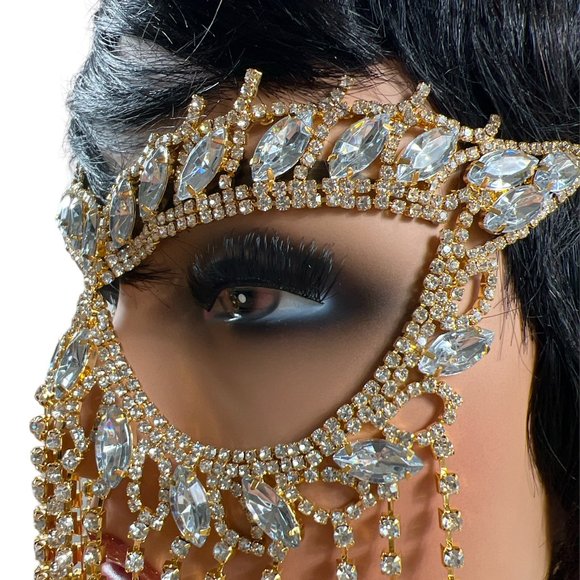 Crystal Tassel Face Mask Halloween Mask Masquerade Mask Women Rhinestone Jewelry - Picture 12 of 15